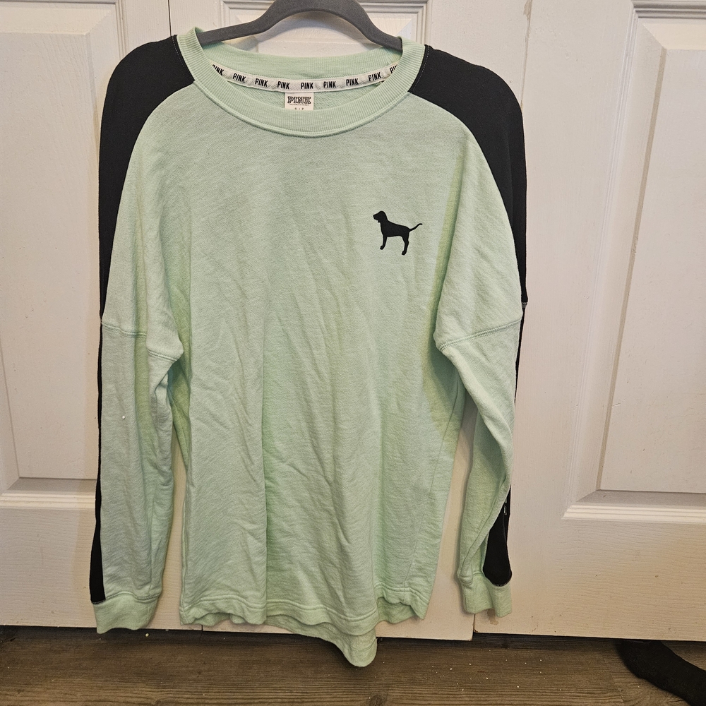 Victoria's Secret Mint Green Crewneck with Black Raglan Sleeves